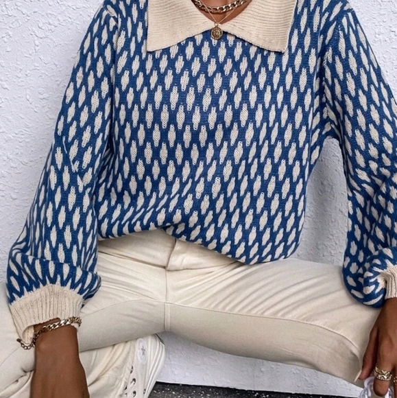 Argyle Pattern Lantern Sleeve Sweater - Picture 6 of 6